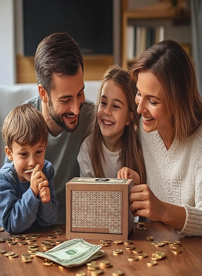 واي بي حصالة نقود خشبية لتحدي الادخار بقيمة 10 آلاف - صندوق ادخار رقمي للعملات المعدنية مع أرقام - Image 3